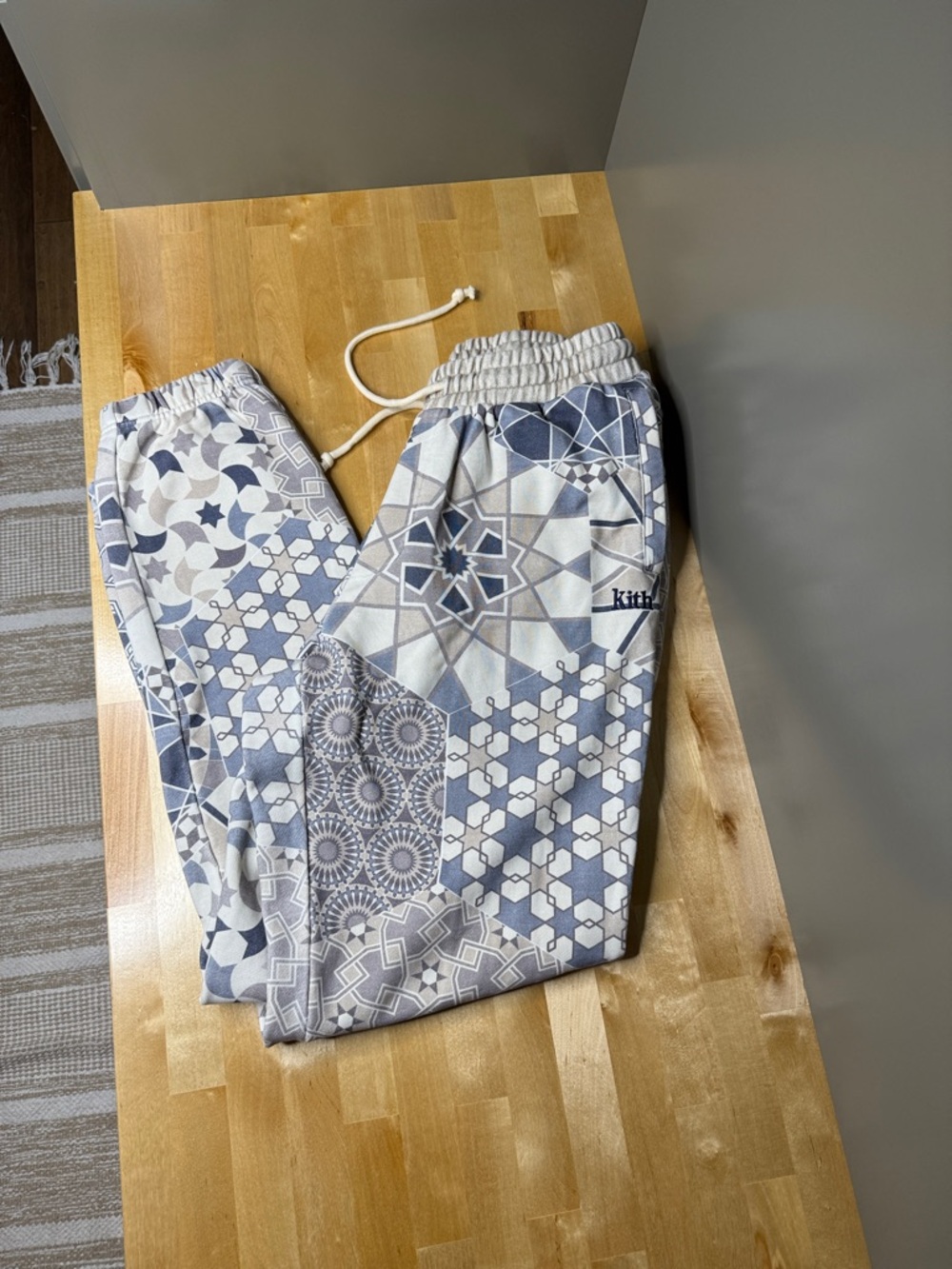 Kith men’s Mosaic Joggers in Grey and Cream